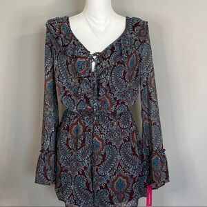 Xhilaration Tie Front Long Sleeve Romper Shorts